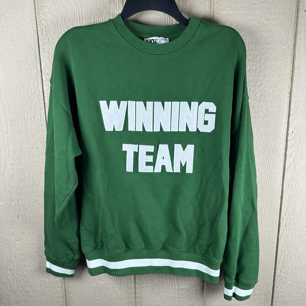 BEACH RIOT Anthropologie Winning Team Crewneck Sweatshirt Sz Small Green Varsity